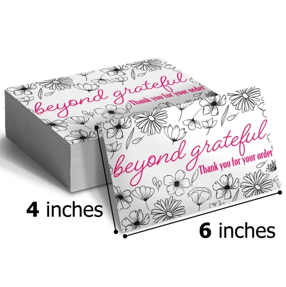 50 Pack Thank you Cards Black and White Floral Insert Cards 4x6 & Stickers